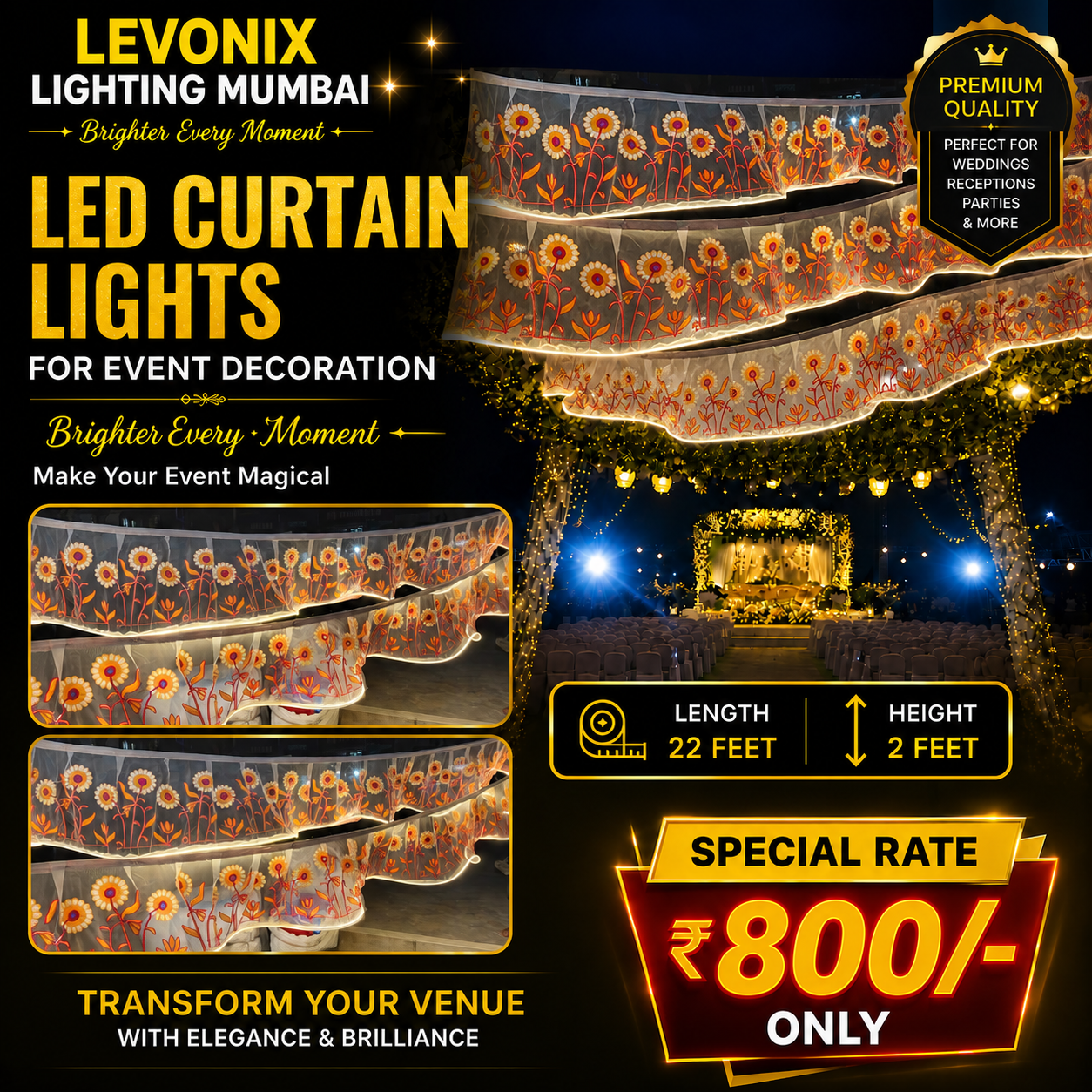 22 Feet Curtains Light ( Flowers Design ) 