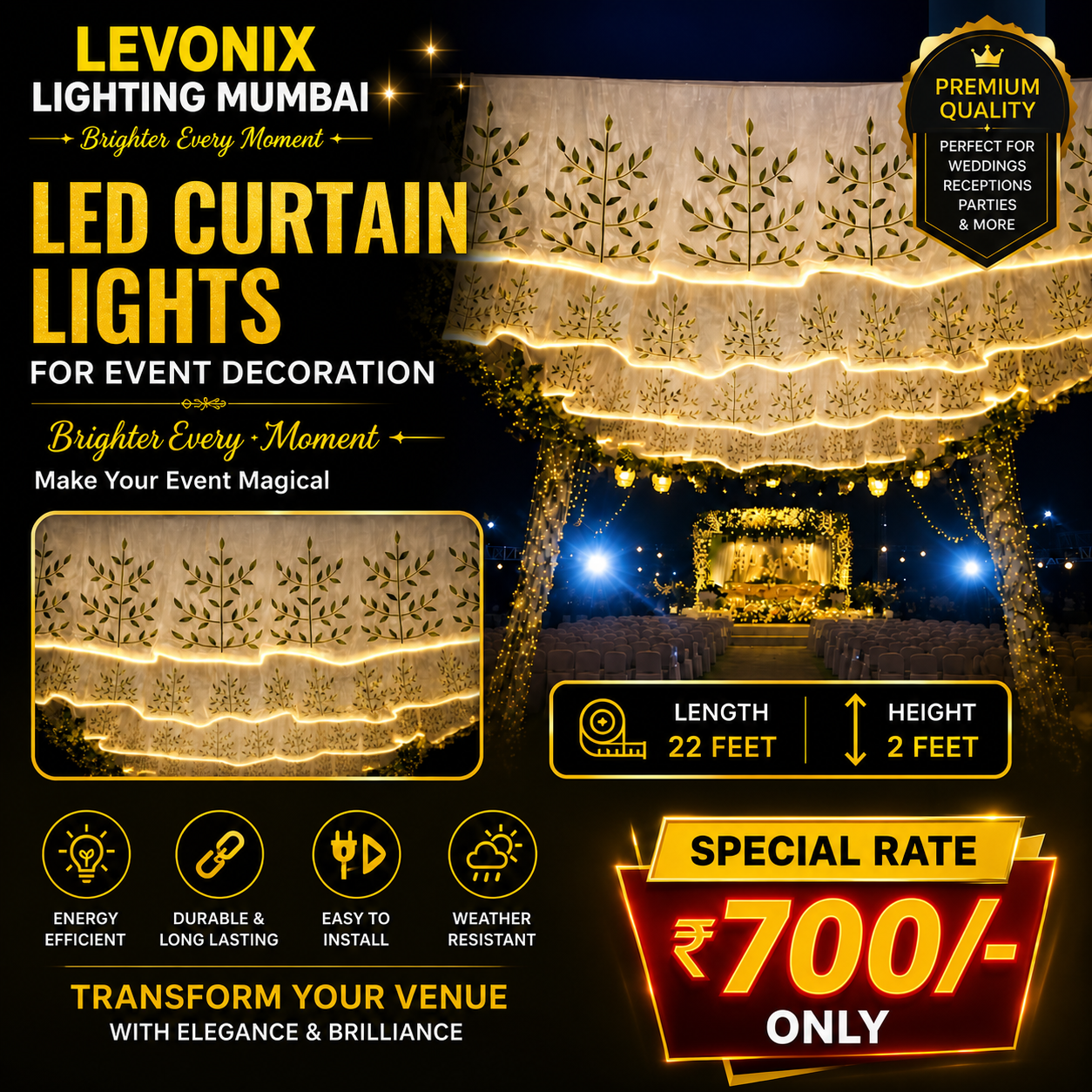 22 Feet Curtains Light ( Leaves Design)