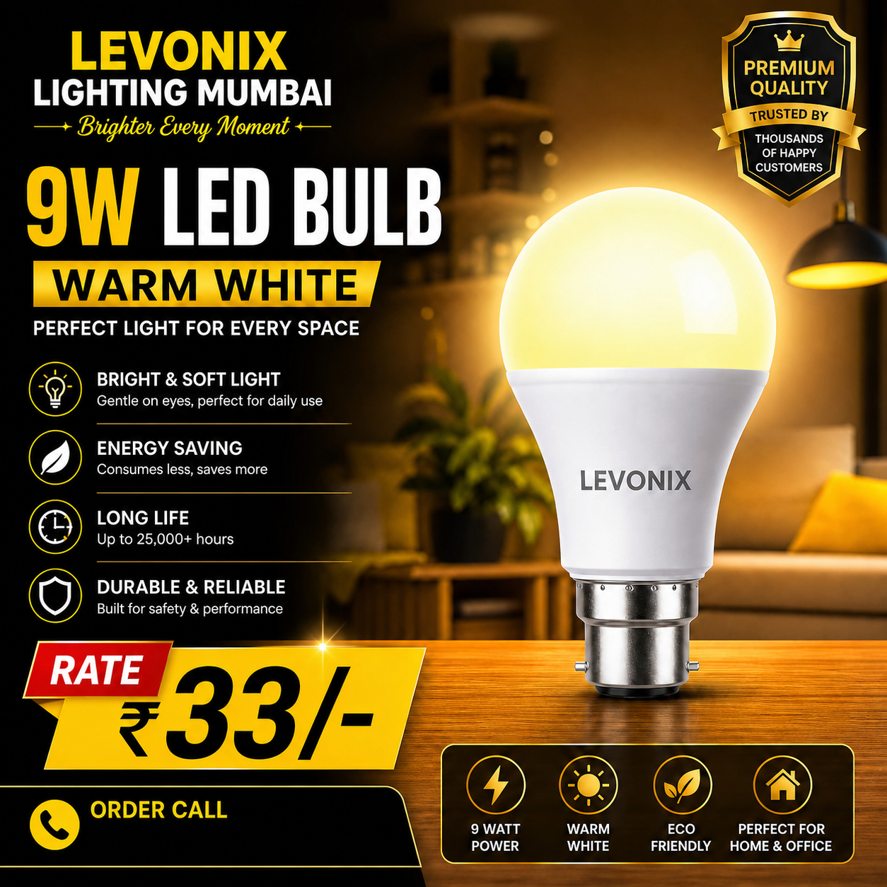 9W LED Bulb Warm White